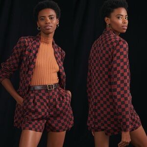 Anthropologie / NWT Maeve Checker Blazer And Shorts Set in Brown Motif